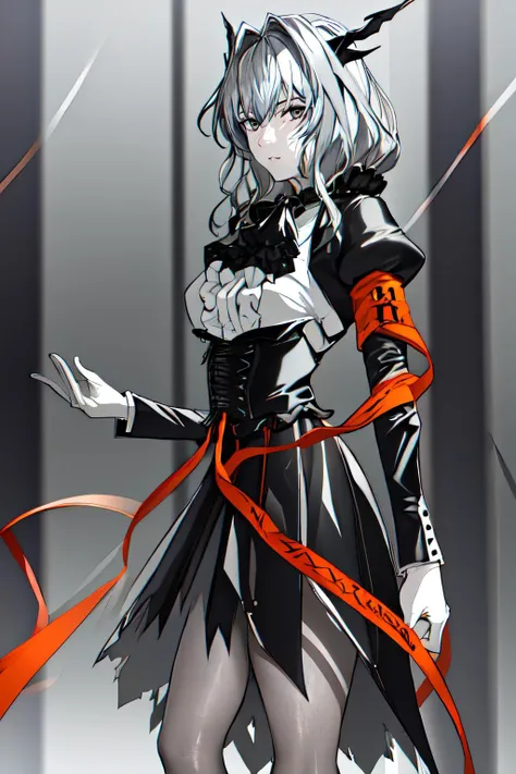 gray eyes, detailed face, detailed eyes, masterpiece, award winning, , skirt, gray pantyhose,   looking at viewer, 1girl, ,   best quality, reflective skin, reflective hair, , highres, best quality, solo, cinematic lighting,   <lora:TalulahVer1:1>