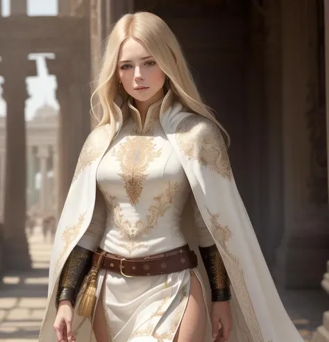 (Photo:1.3) of (Ultrarealistic:1.3),(Romantic:1.3) Extremely detailed RAW photo, full body, walking pose, slow motion, (rogue thief:1.1) european female wearing full body rich (leather armor:1.2), (white embroidered silk cloak), (fabrics with intricate pattern:1.2), (insanely detailed, bloom:1.2), (highest quality, Alessandro Casagrande, Greg Rutkowski, Sally Mann, 4k), (analog:1.3), (high sharpness), (detailed pupils:1.2), detailed face and eyes, Masterpiece, best quality, (highly detailed photo:1.2), 8k,hyperrealistic, (long blonde Hair, short stylish haircut, ecstatic:1.1), (young woman:1.2), By jeremy mann, by sandra chevrier, by maciej kuciara, sharp, (perfect body:1.1), real shadow, (temple ruins and vines background:1.1),Highly Detailed,(Baroque Art:1.3),(Agfacolor:1.3),(close portrait:1.3),thematic background