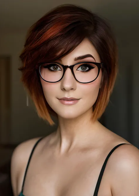 <lora:Byndo:1>
photo of beautiful (Byndo), ((ultra detailed, masterpiece, best quality)), sfw, best quality, ultra high res, ultral detailed face and eyes, (photorealistic:1.4), 1girl,  glasses, Sharp Focus, wo_bryci01, close-up:1.4, low key lighting, shot on Lumix GH5, cinematic bokeh, short hair with bangs, minimalistic background, sharp cheekbones, teasing, detailed skin, wrinkles,