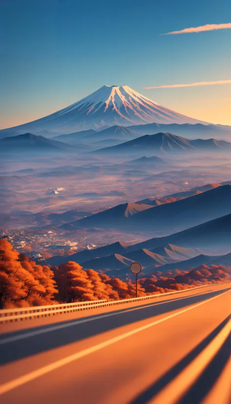 photorealistic, (4k), depth of field, (Masterpiece), extremely detailed, intricate, hyper detailed, professional photography, bokeh, high resolution, sharp detail, best quality, <lora:detail_slider_v4:0.8> , <lora:huafeng:1>, anime style, landscape, mountainous horizon, mt.fuji, open valley, wind,