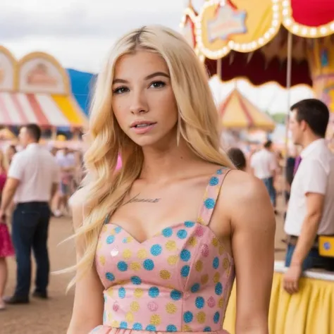 a photo of kenzie reeves, ohwx woman, at a carnival, wearing a dress, best quality <lora:kenziereeves_SDXL:1>