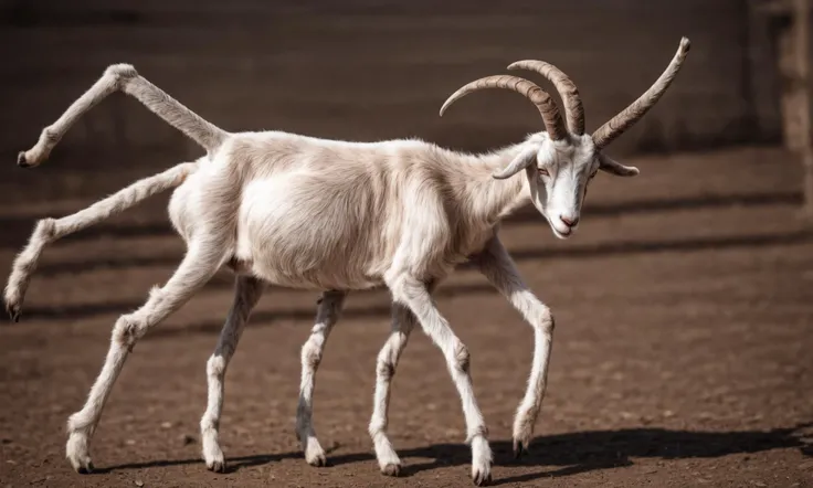 a goat with many legs (Long legs:2.5) <lora:Stretch_cat:1>