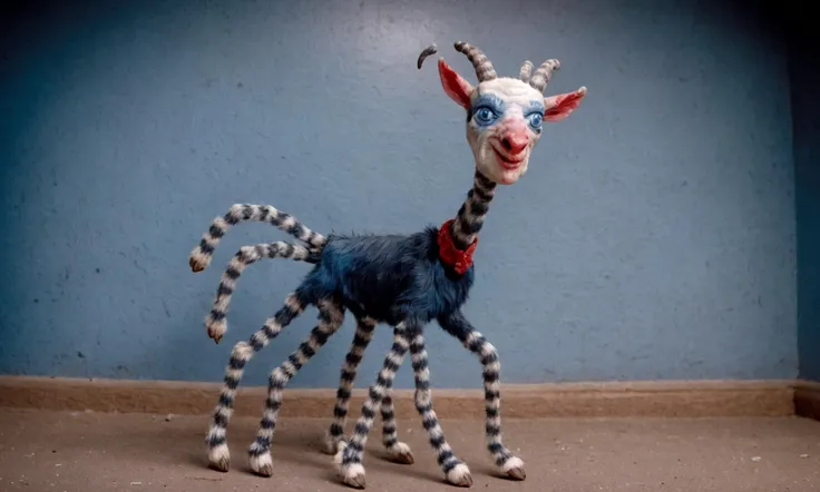 picture from really bad dream about terrifying a dumb blue goat doll (Long legs:3) <lora:Stretch_cat:1.0> <lora:Lady_Elaine_Fairchilde:1.1>, true horror. bone-chilling vision. mad world that shouldn't exist. best quality, high resolution