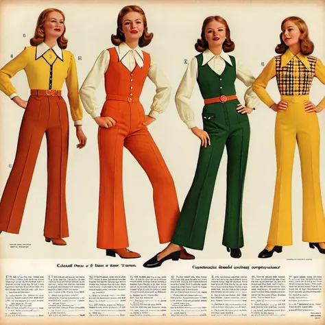 An inner page from a post-war era children's fashion magazine, evoking a sense of history with its time-worn appearance. The page features an array of vintage children's clothing, styled in the distinct fashion trends of the period. The images are slightly faded, with the colors still retaining their past charm, showcasing outfits that reflect the optimistic spirit of the era. The paper of the magazine page is visibly aged, with yellowing edges and speckled foxing, adding to its authentic vintage appeal. The layout is classic, with elegant typography and descriptive text that reflects the language style of the time, <lora:postwarfashion:0.75>