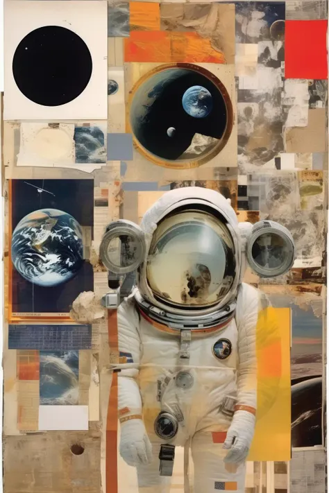 <lora:Robert Rauschenberg Style:1>Robert Rauschenberg Style - a rauschenberg collage about space