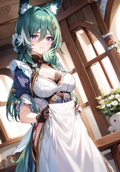 masterpiece, best quality, high resolution,
1girl, solo, enmaided, maid cloth, apron, 
 <lora:Yukong:0.8>