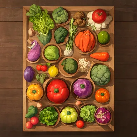 an assortment of vegetables, wooden surface, editorial photo