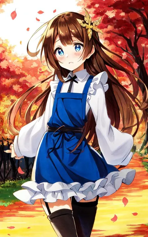 long sleeves, kawaii petit child childish innocent ankle-biter 1girl 8yo, star-shaped pupils small_star symbol in the pupils and iris, ((skindantation)) ((flat chest)) +++, +++
blue eyes,
deep brown hair,
long hair ,
top not,
streaked hair ,
hair over eyes, covered eyes, blunt bangs,
hair flaps ,
giggling,
embarrassed ,
+++, reaching out , vermilion dirndl, apron, white blouse slouch socks thigh high boots, looking afar, beautiful detailed eyes intricate:1.3 ((Gothic)) ((Frilled)), (((hair ornament))), hair flower, eyeliner skindantation black fishnet_pantyhose , garter straps, Lace, cross-laced footwear, frilled blouse ribbon-trimmed sleeves lower eyelashes eyelashes ( short pants:1.4), Autumn leaves, maple leaves, fluttering, wind fantastic mackerel sky golden hour, traditional media anime colored letdown ink (medium) thick outline croquis, anime colored posca, sketch manga style traditional media croquis colored pencil (medium), +++ extremely quality, high detailed, anime coloring illustration game cg contrapposto <lora:_flat2:0.3:ALL> ++ Faint lips,UC:realistic cute anime face cinematic angle Girl at the front single focus dynamic pose, +++ extremely quality extremely detailed deep-silky-healthy-lackwarm-foundational-soft-skin high resolution, contrapposto glow shine like opal magnificent photo realistic ray trace depth of field <lora:_flat2:-0.4:ALL> <lora:_hipoly3DModelLora_v20:0.3:NF> hiqcgbody ++ Faint lips,UC:realistic, cinematic lighting cinematic angle Girl at the front dynamic pose