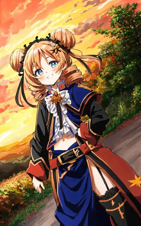 long sleeves, kawaii petit child childish innocent ankle-biter 1girl 8yo, star-shaped pupils small_star symbol in the pupils and iris, ((skindantation)) ((flat chest)) +++, +++
blue eyes,
- gradient hair,
medium hair ,
double bun,
drill hair ,
hair_pulled_back,
hair flaps ,
smile fang,
blush ,
+++, reaching out , red cycle-wear slouch socks monk strap, looking down, beautiful detailed eyes intricate:1.3 ((Gothic)) ((Frilled)), (((hair ornament))), hair flower, eyeliner skindantation black stocking , garter straps, Lace, cross-laced footwear, frilled blouse ribbon-trimmed sleeves lower eyelashes eyelashes ( long pants:1.4), Autumn leaves, maple leaves, fluttering, wind fantastic mackerel sky golden hour, traditional media anime colored letdown ink (medium) thick outline croquis, anime colored posca, sketch manga style traditional media croquis colored pencil (medium), +++ extremely quality, high detailed, anime coloring illustration game cg contrapposto <lora:_flat2:0.3:ALL> ++ Faint lips,UC:realistic cute anime face cinematic angle Girl at the front single focus dynamic pose, +++ extremely quality extremely detailed deep-silky-healthy-lackwarm-foundational-soft-skin high resolution, contrapposto glow shine like opal magnificent photo realistic ray trace depth of field <lora:_flat2:-0.4:ALL> <lora:_hipoly3DModelLora_v20:0.3:NF> hiqcgbody ++ Faint lips,UC:realistic, cinematic lighting cinematic angle Girl at the front dynamic pose