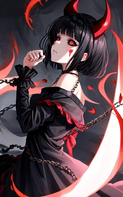 cute (head on black sheep horns) bat_wings demon tail girl ars old petite eyeliner eye_shadow skindantation small breasts bob cut blunt bangs shiny hair (black hair) red eyes <lora:_blackScleraTestInpaint_v10:1:NIN> black sclera ((eyes visible through hair)) pupils sparkling +++ sleeves_past_wrists white dress_shirt bulb toe wooden_shoes (darkred short_dress gothic) (black capelet) (white bloomers) chain_choker wrist_cuffs +++, from behind , upper body , paw pose, looking ahead, +++ extremely quality extremely detailed deep-silky-healthy-lackwarm-foundational-soft-skin high resolution, contrapposto glow shine like opal magnificent photo realistic ray trace depth of field <lora:_flat2:-0.4:ALL> <lora:_hipoly3DModelLora_v20:0.3:NF> hiqcgbody ++ Faint lips,UC:realistic, cinematic lighting cinematic angle Girl at the front dynamic pose, ((beautiful detailed lighting)) shout (((Screaming fear scared sleep eyes))) singtorn clothes midriff wholeblack bloomer,wet clothes flowers,hollow eyes,hollow night,hollow knight,((chain)),dark soul,abyssal ship,deep dark death garden,(emotionless eyes), cthulhu, (extremely detailed dark clouds) (dark persona), ((ruins)), ((beautiful deatailed shadow)), ((chain storm)), (chain ring) wearing chain red_moon