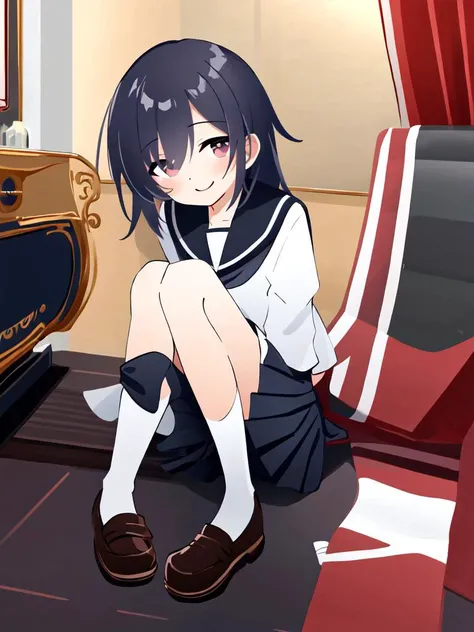 best quality, Faint lips,UC:realistic, kawaii cute 1girl black hair multicolored eyes, seductive closed eyes smile:1.2 school_Uniform Fullbody dynamic pose