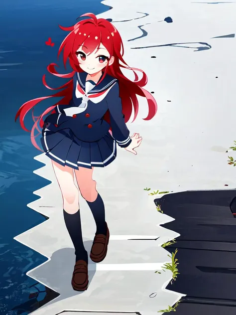 best quality, Faint lips,UC:realistic, kawaii cute 1girl red hair brown eyes, seductive closed eyes smile:1.2 school_Uniform Fullbody dynamic pose