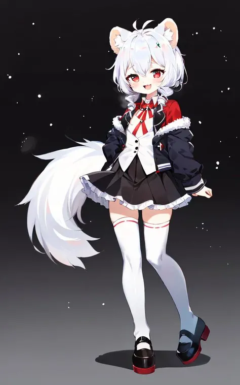 bear ears, bear tail, bear legs fluffy:2 furry beastman, kawaii petit child childish 1girl 8years old, star-shaped pupils small_star symbol in the pupils and iris, ((skindantation)) ((flat chest)) +++, transparency red collared_shirt amber layered skirt thighhighs loafer, +++
multicolored eyes,
- gray hair,
medium hair ,
chignon,
drill hair ,
hair_pulled_back,
hair flaps ,
:D,
blush ,
+++, fullbody , looking ahead, pray hand on hip