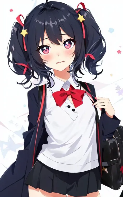kawaii petit child childish innocent ankle-biter 1girl 8yo, star-shaped pupils small_star symbol in the pupils and iris, ((skindantation)) ((flat chest)) +++, school uniform, black thighhighs, school bag, +++
gray eyes,
transparency coral hair,
short hair ,
afro twin tail,
streaked hair ,
crossed bangs,
sideburns ,
wavy mouth,
nose blush ,
head_tilt standing
+++, +++ extremely quality, high detailed, anime coloring illustration game cg contrapposto <lora:_flat2:0.4:OUTDD> ++ Faint lips,UC:realistic cute anime face cinematic angle Girl at the front single focus dynamic pose