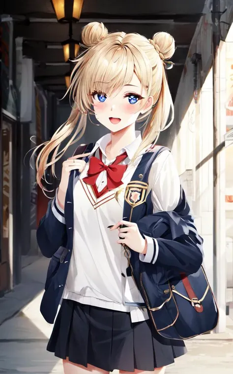 kawaii petit child childish innocent ankle-biter 1girl ***, star-shaped pupils small_star symbol in the pupils and iris, ((skindantation)) ((flat chest)) +++, school uniform, brown  ankle socks, school bag, +++ 
blond eyes, 
pale red hair, 
medium hair , 
braided bun, 
wavy hair , 
hair over one eye, 
sideburns , 
:D, 
embarrassed , 
head_tilt standing  
+++, +++ extremely quality extremely detailed deep-silky-healthy-lackwarm-foundational-soft-skin high resolution, contrapposto glow shine like opal magnificent photo realistic ray trace depth of field <lora:_flat2:-0.5:OUTDD> <lora:_hipoly3DModelLora_v20:0.3:NF> hiqcgbody ++ Faint lips,UC:realistic, cinematic lighting cinematic angle Girl at the front dynamic pose