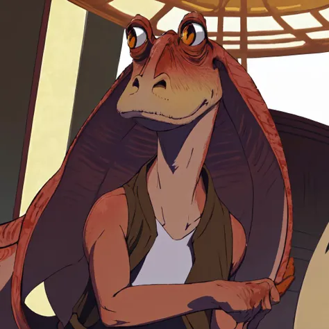 masterpiece, best quality, BNA,, jar jar binks, Beautiful Art Style, 1girl, young woman, waraji, astonishing, gradient, horns pose, <lora:jarJarBinksGunganStar_v3:0.6>, <lora:bna_offset:1>
