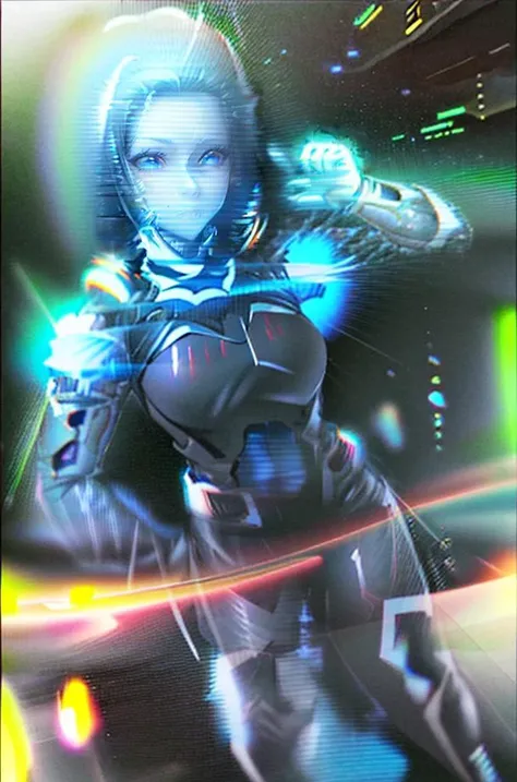 1girl, (unique hair, unique bangs), HologramCzar, (cyberspace:1.2), (hologram, translucent, translucent body, chromatic aberration, glowing), full body, beautiful face, detailed eyes, detailed face, (masterpiece:1.2), hires, ultra-high resolution, 8K, high quality, (sharp focus:1.2), clean, crisp, cinematic,<lora:Hologram-v1:1.55>