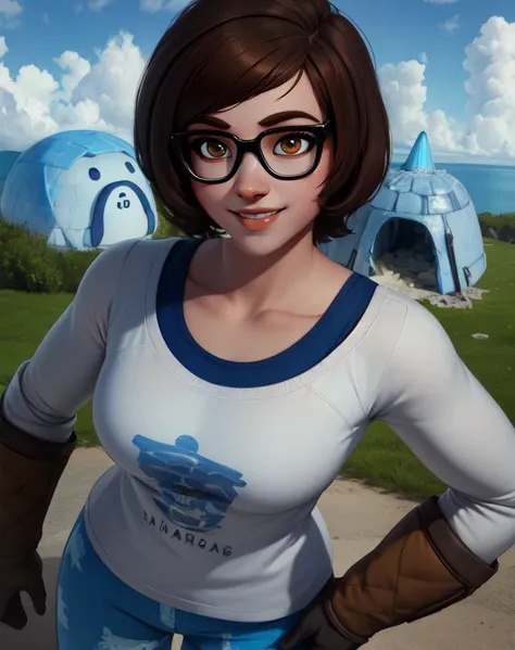mei, brown eyes, brown hair, glasses, short hair,
white shirt, blue pants, long sleeves,
smile, brown gloves,
igloo, coach, standing,
(insanely detailed, beautiful detailed face,beautiful detailed eyes, masterpiece, best quality),solo,
<lora:MeiOW1P-10:0.8>