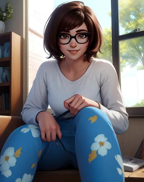 mei, brown eyes, brown hair, glasses, short hair,
white shirt, blue pants, long sleeves,
sitting, smile,
lab, coach,
(insanely detailed, beautiful detailed face,beautiful detailed eyes, masterpiece, best quality),solo,
<lora:MeiOW1P-10:0.8>