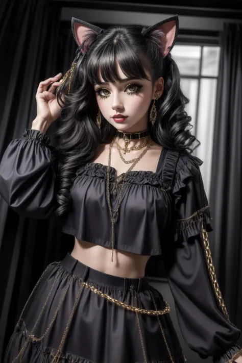(masterpiece, best quality),  intricate details,
1girl,    
 <lora:Elixir:0.4> <lora:GoodHands-vanilla:0.4> <lora:more_details:0.4> <lora:LowRA:0.3> dark theme,
 egirl, choker, cat ears, skirt, crop top, goth, chains,  <lora:egirl:0.8> <lora:DarkHoodies:0.8> ([hoodie|GothGal|DRK_Glam,armor]::0.55), dark armor, GothGal_hoodie,