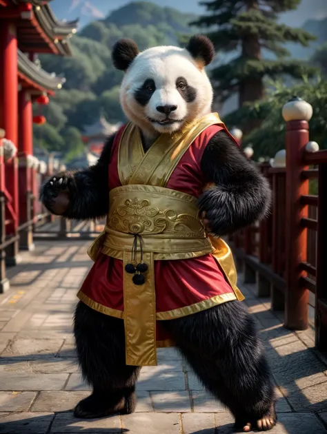 (panda, kungfu, kung fu panda, chinese temple, pants, robe, fat, cute :1.3),full body, best quality, realistic style, Photorealistic, Hyperrealistic, Hyperdetailed, analog style, soft lighting, realistic, heavy shadow, masterpiece, the best quality, ultra realistic, 8k, golden ratio, Intricate, High Detail, film photography, soft focus <lora:panda_tm:0.6> <lora:zoom_slider_v1:-7>, <lora:more_details:0.3>, <lora:add_sharpness:0.3>, <lora:Elixir:0.6>