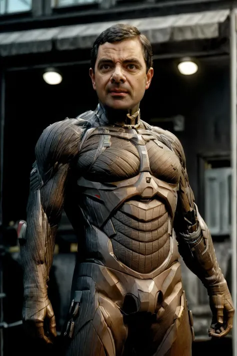 mrbean,mr_bean wearing crNanosuit,<lora:Mr_Bean-15:0.8>,<lora:crNanosuit:0.8>,<lora:Elixir:0.8>,<lora:add_detail:0.7>,