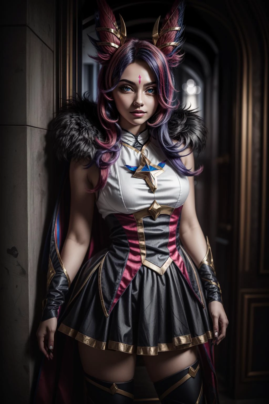 (masterpiece, best quality), intricate details,
1girl,
<lora:Elixir:0.4> <lora:GoodHands-vanilla:0.4> <lora:more_details:0.4> <lora:LowRA:0.3> dark theme,
<lora:xayah_sg:0.8> star guardian xayah,