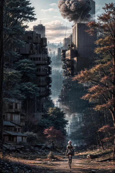 (epic post apocalyptic destroyes city overgrown ruins), <lora:add_detail:1.2>, color field painting, male focus, sci-fi, reflection, photo of beautiful artwork, spring forest, (very detailed CG unity 8k wallpaper, private club), gambler, ((flower hair pin)), global illumination, Marek Okon, ((best quality)), artstation, ((raytracing)), <lora:Elixir:1>, 8k res, 150 mm, ulra high res, asymmetrical, (realistic), pantyhose, 4k textures, chestnut hair, high quality, <lora:ghibliStyleConcept_v40:0.6>, advanced research laboratory, dramatic+, (breathtaking), photorealistic, (sakura:0.5), toned physique, volumetric light, soft lighting, 85mm, art by midjourney, soothing tones, <lora:urbansamurai_v0.3:0.9>