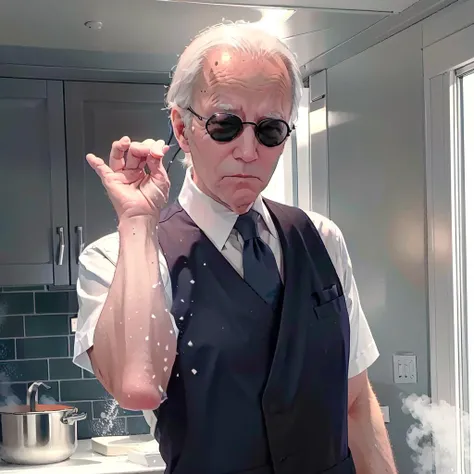 joe biden, biden, SaltBaeMeme, salt, sunglases, suit, tie, kitchen, shortsleeve,