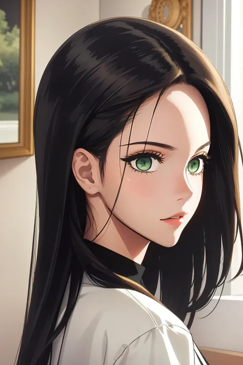 (masterpiece, best quality),  intricate details,
1girl,  <lora:AltairDB:0.8> altairdb, very long hair, (green eyes:1.4), (black hair:1.4),