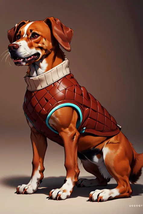 (masterpiece,best quality,edgQuality),full body,from side,((dog)) wearing sweater made of chocolate,edgChoco,wearing edgChoco  <lora:edgChocolatv1:1>