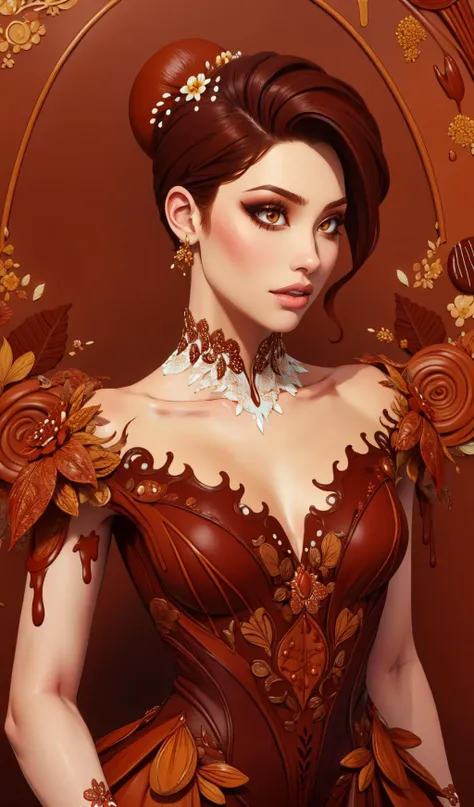 best quality, highly detailed, ertestyle, erotic:1.6, edgChoco, woman wearing a dress made of chocolate, wearing edgChoco <lora:edgChocolatv1:1> <lora:Degen-Syanna:0.48> syanna, short hair, <lora:Ertestyle:0.8>  <lora:breastsizeslideroffset:-.1>, <lora:NSFWFilter:0.8>