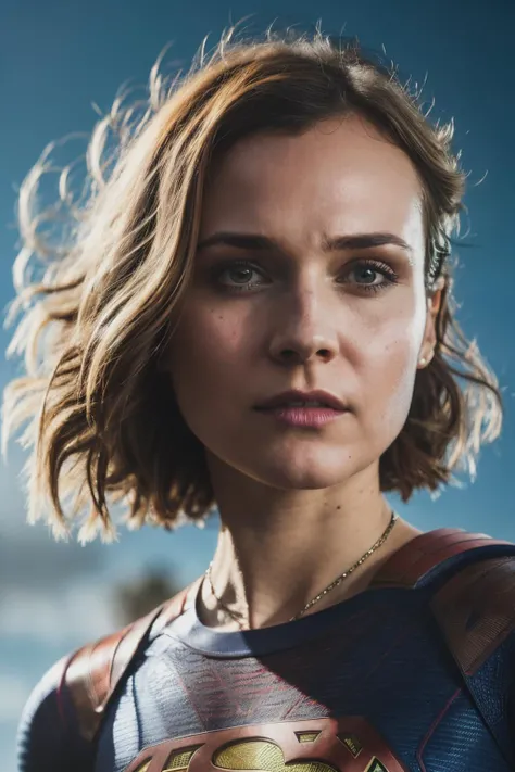 A stunning intricate full color up close face portrait of dkr , wearing a supergirl outfit, epic character composition, by ilya kuvshinov, alessio albi, nina masic, sharp focus, natural lighting, subsurface scattering, f2, 35mm,<lyco:DianeKruger-RealVision-V1.0:1.0>,