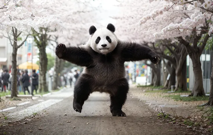 RAW, analog, masterpiece, leica_style, panda_tm, 1panda <lora:panda_tm:0.8>, Kungfu, No impurities, ((On the streets of Shibuya in Tokyo, Cherry Blossom)), realistic, Depth of Field, best quality, ultra sharp focus, volumetric atmosphere, borderlands, natural lighting, subsurface scattering, 80mm, <lora:leicaLensStyle_v10:0.5>,