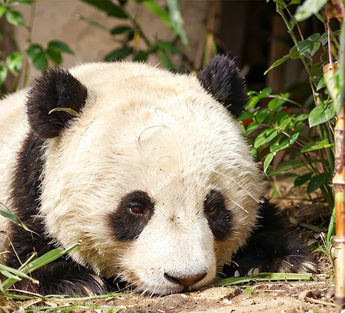 RAW, analog, masterpiece, leica_style, panda_tm, 1panda, <lora:pandaTm_v10:0.8>, ,A panda eating bamboo in bamboo forest