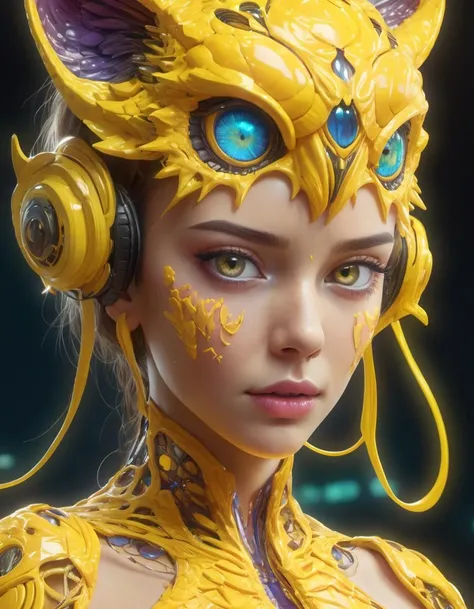 masterpiece, best quality, 1girl, large eyes, (cartoon), upper body, splashing, abstract, psychedelic, (neon:0.8), extremely detailed, (honeycomb pattern), tiger ears, (creative:1.3), intricate detail, (pretty face), dynamic lighting, natural lighting, (yellow:1.3), photorealistic, sy3, SMM, bad X, SimplepositiveXLv1
, detailed, realistic, 8k uhd, high quality