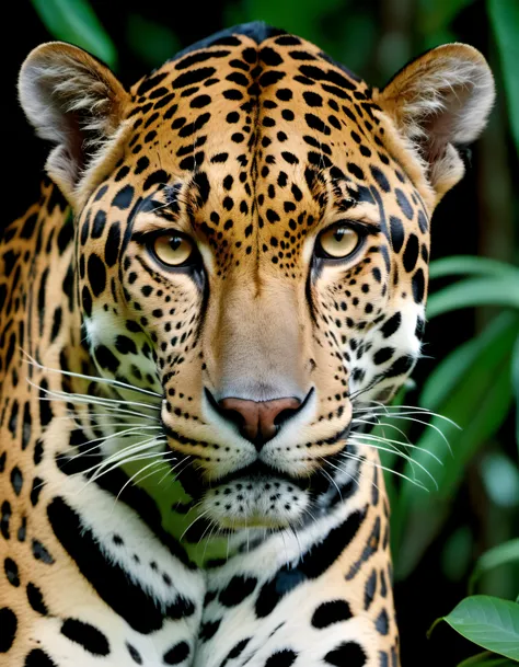 photograph of a jaguar in the Amazon forest, piercing gaze, (Nikon f4, 50mm f1.2, Fujichrome Velvia 50, bokeh), (masterpiece:1.1), (highest quality:1.1), sharp focus, (HDR:1.0),(from side:0.6), detailed, realistic, 8k uhd, high quality