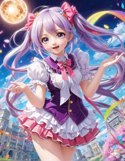 (masterpiece, best quality),a cute anime girl, in a colorful anime world, in anime absurde ccontext, fun, impossible,