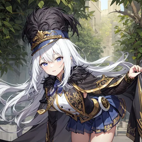 best quality, masterpiece,1girl, wendini, white hair, bamboo forest,in summer,hat, cape,