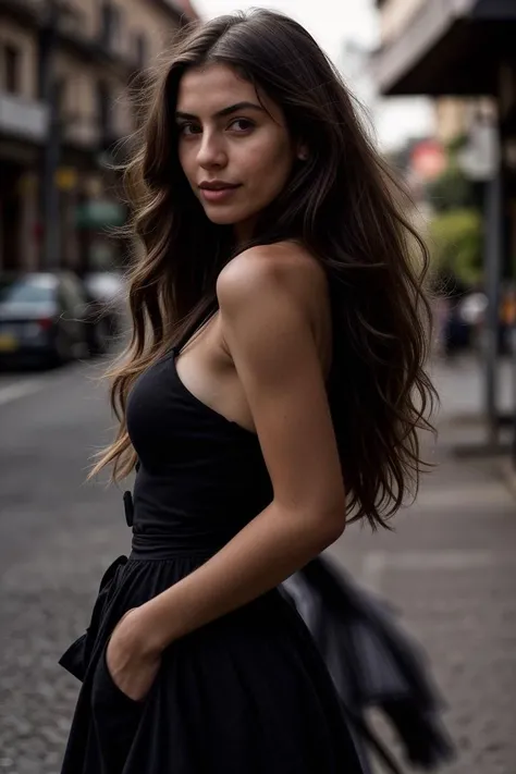 candid photo of Agustina from Argentina, long (waist-length:1.2) combed charcoal hair