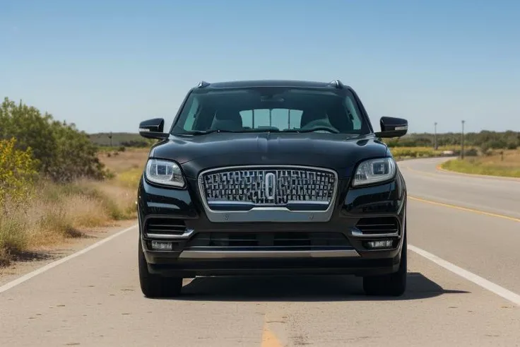 A perfect photo of a Lincoln SUV driving on the highway