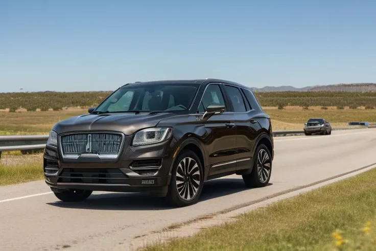 A perfect photo of a Lincoln SUV driving on the highway
