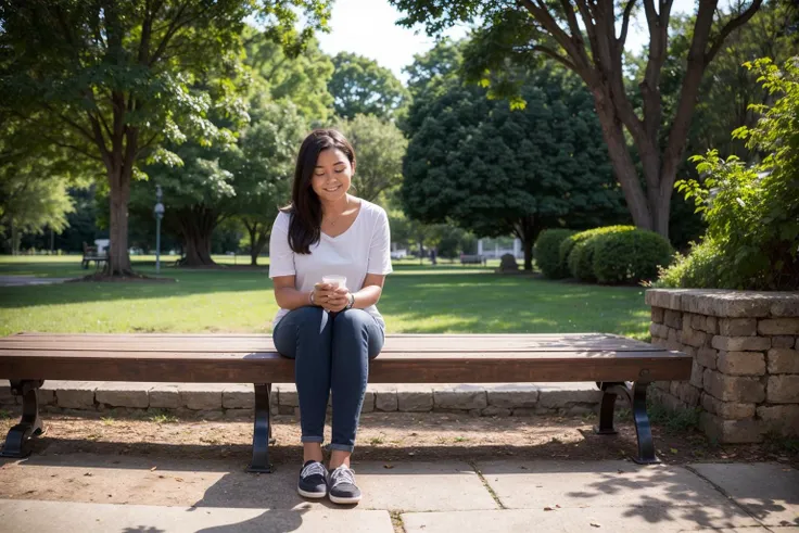 a perfect photo of a woman sitting on a bench at dawn