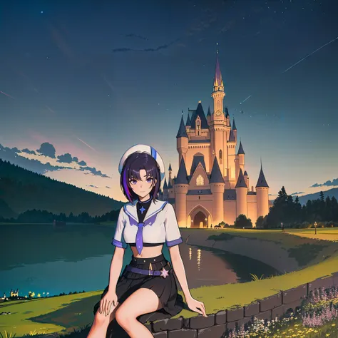 masterpiece, ultra-detailed,illustration,professional photograph,best quality,
AND masterpiece, ultra-detailed,illustration,professional photograph,best quality,1girl, <lora:CarolV3.5:0.7> ,purple eyes,sideburns,c-serafuku,short sleeves,black skirt,open clothes, white cropped jacket,hat,outdoors, (castle), in a meadow,stars,detailed light,beautiful detailed glow,beautiful detailed sky,lake,looking at castle, sitting,
AND masterpiece, ultra-detailed,illustration,professional photograph,best quality, (castle), in a meadow,stars,detailed light,beautiful detailed glow,beautiful detailed sky,lake,looking at castle,