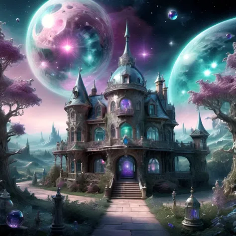 ((best quality)), ((masterpiece)), ((realistic,digital art)), (hyper detailed),DonMC3l3st14l3xpl0r3rsXL estate, magical, fantasy, whimsical, fairytale , 8K, HDR, <lora:DonMC3l3st14l3xpl0r3rsXL-000007:1>