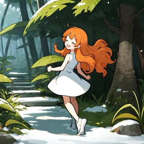 best quality, amazing intricate, cute girl, round eyes, medium breast,
closed eyes and smile, :d, orange hair, knees apart feet together, in a rainforest,
(looking away:1.2),
long hair, dreadlocks,
,
,
,
(wavy hair:1.2),
,
,
from behind, (looking back:1.2),
full body,
white dress,
half-dress,
,
winter