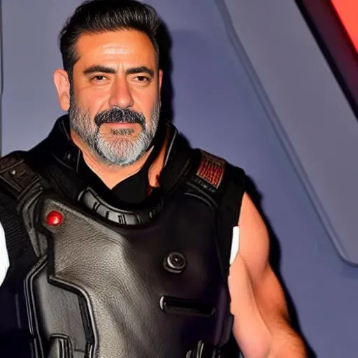 jeffreydm wearing a leather vest with a big collar and poofy sleeves, white background    <lora:doomSlayer_doomSlayer20:1>