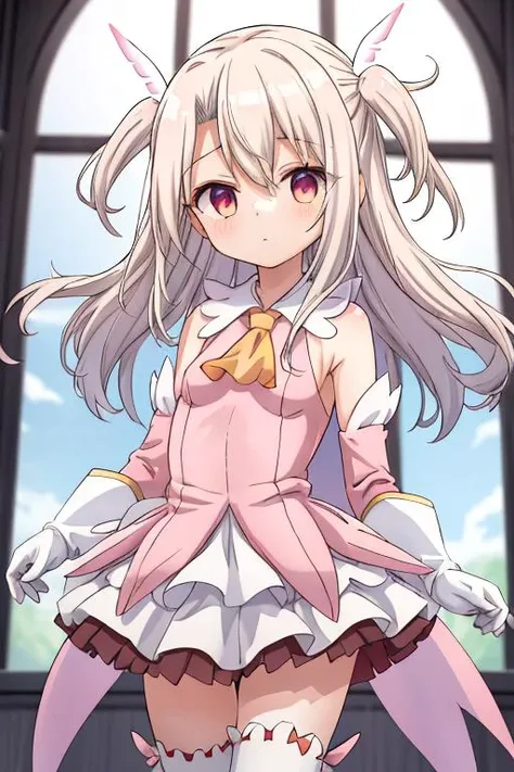 A anime girl with long hair and pink dress standing in front of a ...