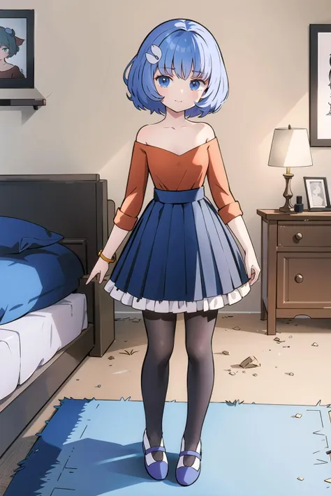 (ultra-detailed:1.3), (super fine illustration:1.2), (best quality:1.3), (masterpiece:1.3), (disheveled hair, beautiful detailed eyes:1.1), (high resolution),
1 girl,
(off-shoulder, frills skirt, tights), bedroom,
standing posture, full body,
<lora:KittyKittenV1:0.8>KittyKitten