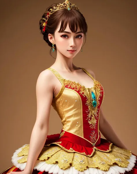 Masterpiece, absurdres,HDR ,highly detailed eyes and face, Primaballerina_tutu, a woman in a ballgown is posing for a picture ,wearing a Primaballerina_tutu, wearing a ballgown, cowboy shot<lora:ballgownBallerina:0.7>